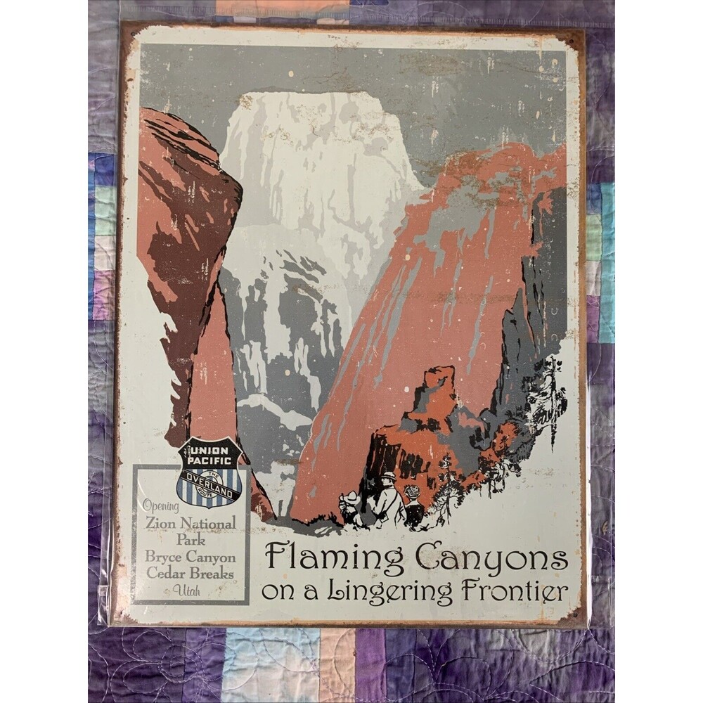 Flaming Canyons On A Lingering Frontier Metal 12.5x16 Sign Decor Man Cave Shop